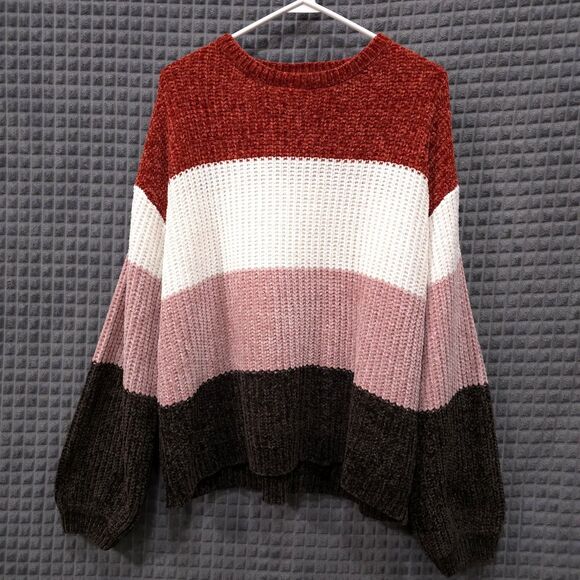 Sweaters - Autumn SOFT Cozy Striped Sweater Lg Clean Girl Preppy Romantic Stretch Boho Chic